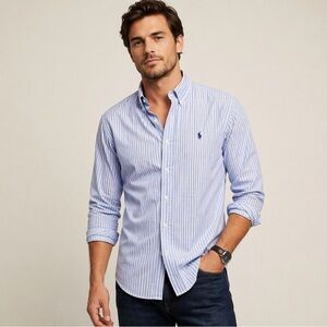 Ralph Lauren Classic Fit Button Down Shirt Blue Striped XXL Mens